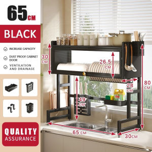 Metallic Dish Rack Dustproof Kitchen Drain With Cabinet Door Drying Multi-functional Sink dish rack organizer cabinet