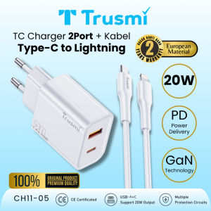 𝐓𝐫𝐮𝐬𝐦𝐢 Wall Charger 20W 2Port USB Kable Type C To Lightning PD GaN Fast Charging Adaptor
