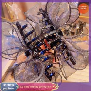 Graceful Korean Style Mesh Bow Rhinestone Hair Claw Vintage Elegant Hair Clamp Hairpin Shark Clips For Women Fashion Hair Accessories