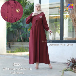 Gamis Muslim Wanita Terbaru Bahan Polo Linen / Dress Wanita Motif Bordir Simple Dan Elegan