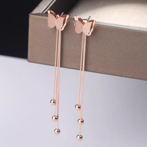 Anting Titanium Wanita Kupu-kupu Juntai Terbaru Anting Titanium Kupu Anti Karat Tidak Luntur