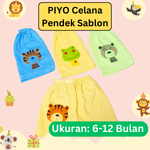 PIYO Set 6 Celana Pendek Bayi Motif Hewan Lucu - 6-12 Bulan - Nyaman & Trendi