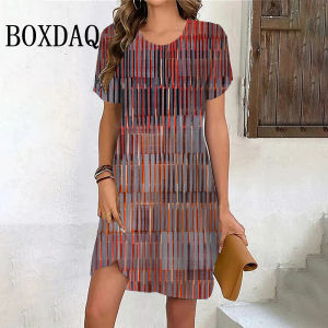 Vintage Women‘S Dress 3D Print Fashion Woman Clothing New Casual Loose Dress Summer Plus Size Female Elegant Short Sleeve Dress