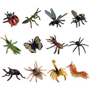 12pcs Mainan Edukasi Binatang Karet Serangga Mystical Insects Mainan Hewan Tawon Kupu Belalang Laba Capung
