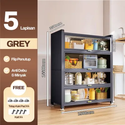 Lemari Dapur Besi Serbaguna dengan Roda Lemari Perabotan Dapur Tertutup Rak Piring Tertutup