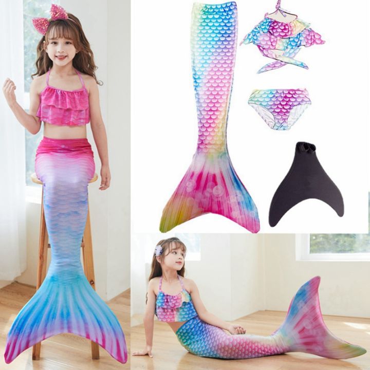 4Pcs/Set Girl Mermaid Tail with Monofin Kids Bikini Swimming Suit Kid ...