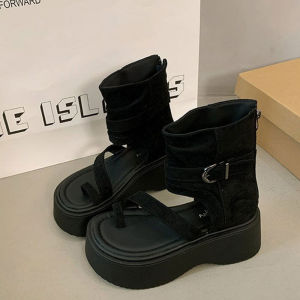 [Free Shipping] Retro Thick-Soled Roman Sandals For Women 2026 Summer New Fashion High-Top Sandals With Toe Loop And Back Zipper Short Boots