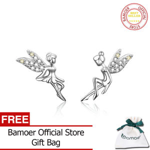 BAMOER Romantic Genuine 925 Sterling Silver Cute Fairy Elevs Exquisite Stud Earrings for Women Luxury Jewelry Making BSE046 Apr