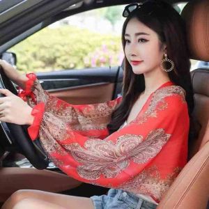 Selendang baru wanita musim panas syal sifon Pakaian Perlindungan Matahari outer cardigan kasual dicetak mutiara tombol cardigan multifungsi pantai Outer Scarf Chiffon Syal Sutra Shawl