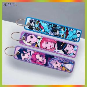RUASA Demon Cosplay Mira Rumi Zoey Embroidery Keychain Double Sided Pattern Backpack Pendant Key Tag Chain Key Ring Surprise Gift