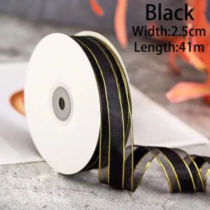 45yards/roll 25mm gold edge ribbon wedding decoration celebration gift packaging handmade DIY crafts