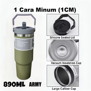 Tumbler Termos Handle Jumbo Vacum 890ml & 600ml Stainless Steel 304 Premium Quality Vacuum 8050 -CT