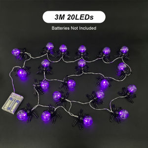 Large Spider Halloween String Lights Purple LED Battery Powered with Timer 15 LED 16 FT Spooky Spider Fairy Lights for Home Fireplace Mantle Windows Home Indoor Outdoor Decorations