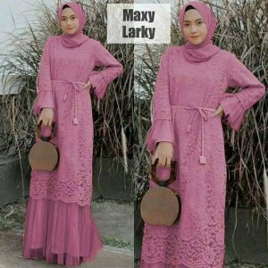 GAMIS FULL BRUKAT LARKY M L XL XXL/ DRESS FASHION MUSLIM PESTA/ MAXI KONDANGAN SERAGAM