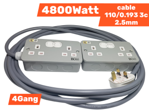 HEAVY EXTENSION METAL SOCKET 4WAY 13A HEAVY DUTY 110/193 X 3C cable COPPER WIRE MAX 4800WAAT 56576564