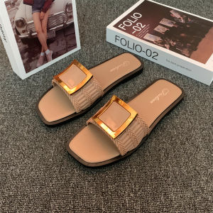 Sandal 7047  Wanita Flat Model Kotak Sol Kekinian Flat Shoes Elastis Fashion Sendal Slop Wanita Polos Simpel PST