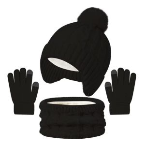 NOVAWEAR Baby Hat Scarf Gloves Set Cute Pompom Solid Color Warm Ears Toddler Knitted Hats Thickened Keep Warm with Velvet Outdoor Autumn Winter for Kids Boys Girls Christmas Gift Comfortable Soft Infant Accessories Casual Fashion