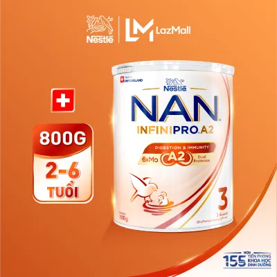[CHỈ 25.08 QT ĐƠN 599K/999K/1299K] Sữa bột Nestlé NAN INFINIPRO A2 bước 3 800g cho bé 2 - 6 tuổi nhập khẩu Thụy Sĩ với công thức đầu tiên chứa đạm A2 6HMO & Lợi khuẩn kép [Bao bì thay đổi theo từng đợt nhập hàng]