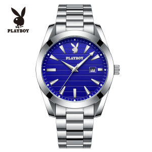 PLAYBOY Mens 2024 New Watch Waterproof Simple Dial Calendar Stainless Steel Strap Original Mens Casual Quartz Watch