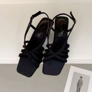 [Free Shipping] Womens square-toed thin-strap wedge sandals 2026 new summer model suitable for wearing with skirts open-toe high-heeled Roman sandals