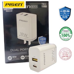 Cóc sạc nhanh PISEN Quick USB Wall Charger QP18 ( QCPD 18W) TS-C120 Hàng chính hãng