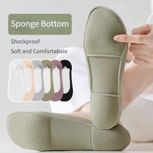1pair Ankle Socks For Women Ice Silk Invisible Socks Anti Slip Boat Foot Padded Silicone High Heel Cotton Soft Comfortable Thick Sponge Half Socks For Women