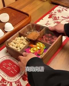 Sacesr Black Walnut New Chinese Style Fruit Plate with Lid Four Grid Candy Snack Home Storage Light Luxury Compartment 5B9Z4