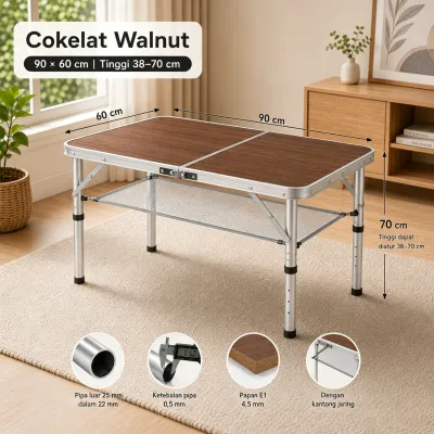Meja Lipat Koper Meja Lipat 120x60cm Aluminium Meja Camping Meja Lipat Outdoor Meja makan lipat biru