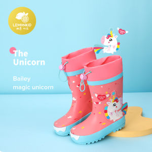 Lemonkid Childrens Rubber Rain Boots Reflective Stripes Cartoon Rain Shoes 3D Pattern Anti-Slip Toddler Rain Shoes Boys Girls Water Shoes LK2201007