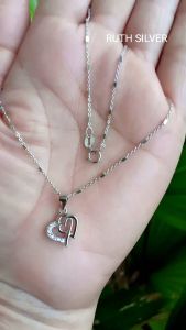KALUNG REMAJA/ DEWASA JEDAR NORI BALOK+ LIONTIN DOUBLE LOVE PERMATA KILAU PUTIH PERAK ASLI 925 SILVER LAPISAN EMAS PUTIH MURNI PERHIASAN WANITA WARNA TAHAN LAMA BUKAN IMITASI ATAU XUPING PANJANG UKURAN STANDAR 45 CM BERAT 3 GRAM