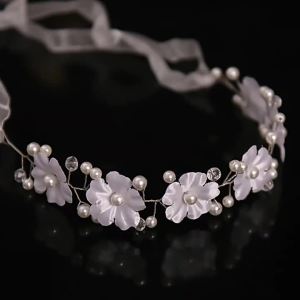 Băng đô cài tóc đính hoa ngọc trai đan thủ công phong cách tối giản phụ kiện tóc hàng ngày dùng cho váy trắng búi tóc củ tỏi.