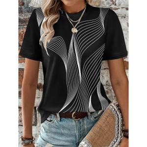 [Local Stock] ZEEMIN Funny Stripe 3D Print T-Shirts Geometry Pattern Womens Casual O-Neck Short Sleeve T Shirt Y2k Top Harajuku Tees Female Clothing