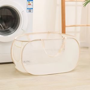 Collapsible Laundry Baskets Mesh Laundry Hamper with Side Pocket Foldable Clothes Hamper with Handles for Laundry Bathroom