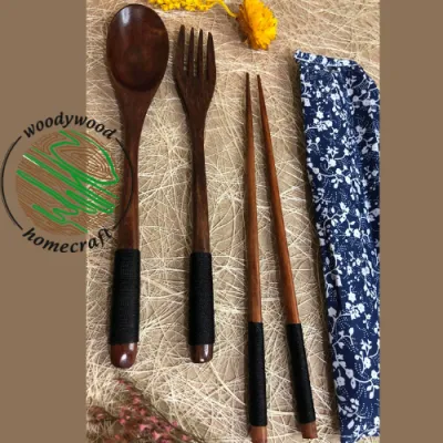 4pcs Set Cutlery Spoon Fork & Chopsticks With case without Case Japanese Style Natural Spoon Fork Chopsticks Wooden Kitchen Cutlery.
