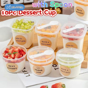 MLADEN 10Pcs Dessert Cup 220/280ml Disposable Cake Pudding Ice Cream Yogurt Cup with Spoon Bekas Plastik