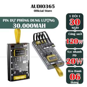 Sạc dự phòng 50.000mAh trong suốt có sạc nhanh PD 120W kèm 4 cáp sạc tích hợp đèn ngủ