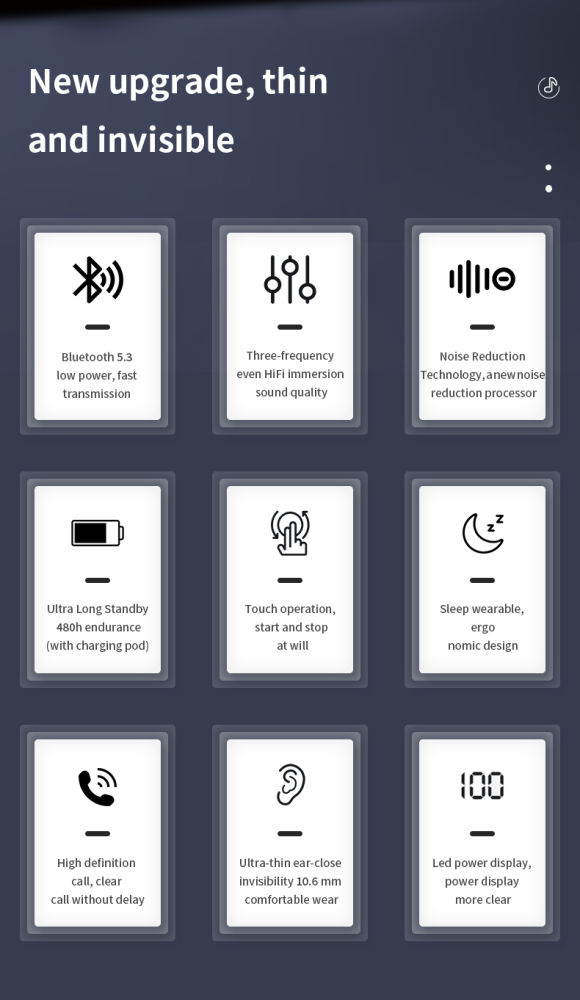 Bluetooth-Kopfhörer, kabellose In-Ear-Kopfhörer, ultradünne Mini-Ohrhörer zum Schlafen, HiFi-Klang, Geräuschunterdrückung_voghion.com