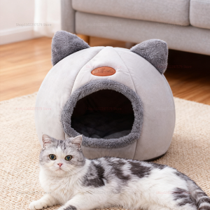 Pet Nest Cat Bed Soft Warm Cozy Deep Sleep Waterproof Soundproof Winter Small Comfortable Cat House For Indoor And Outdoor Use