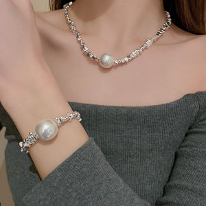 Frascati Vòng Tay Choker Chuỗi Đá Bất Đối Xứng Kim Loại Thiết Kế Thời Trang Mới Cho Nữ Bộ Trang Sức Vòng Cổ Mặt Dây Chuyền Ngọc Trai Lớn Thanh Lịch Cho Nữ