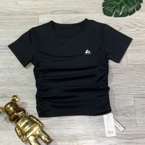 Áo thun nữ tập gym yoga aerobic thể thao NAQI tay ngắn phủ bụng nhúng eo chất liệu thun lạnh co dãn 4 chiều thoáng mát BINSPORTS A225