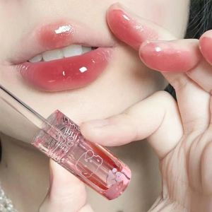 🎀🎀IEBear pattern water -light lip glaze does not drop color spring and summer glass graffiti lips moisturizing white lipstick red water fog  lip dew  COD