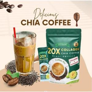 100% Halal Fitgum 20X Collagen Chia Coffee Organic Coffee Glutathione Slimming Detox Diet Anti-aging Whitening-1 bag/10pcs