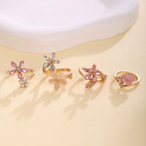 BLOOM DAILYK 4 pcs Crystal Nhẫn hoa đính đá pha lê Đơn giản Sang trọng nhẹ nhàng Nhẫn hở Thời trang Hợp kim Trang sức đeo ngón tay Các cô gái