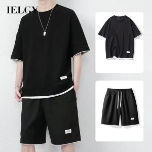 IELGY Áo Thun Nhãn Hiệu Tay Ngắn Nhật Bản Quần Đùi Rộng Hai Mảnh Cho Nam