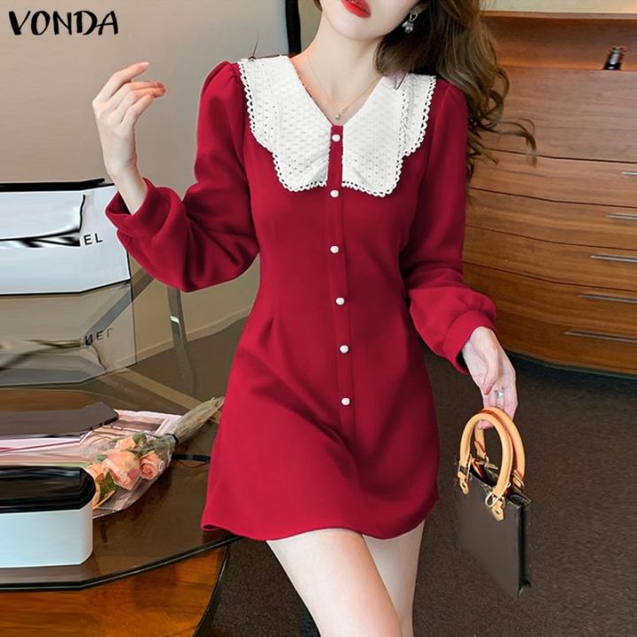 VONDA Korean Style Women Doll NeckStitching Color Dresses Corduroy Texture Collect Waist Long Sleeve Dress Christmas Red Dress Party Wear #1201 | Lazada PH VONDA Korean Style Women Doll NeckStitching Color Dresses Corduroy Texture Collect Waist Long Sleeve Dress Christmas Red Dress Party Wear #1201 | Lazada PH