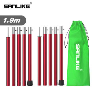 SANLIKE 2 Pieces Tent Pole Tarp Pole Compact Aluminum Pole Lightweight Split Type 5 Sections Connection Push Button Type Easy Assembly Multi-stage Adjustable Camping Tent Tarp Pole Set with Storage Bag