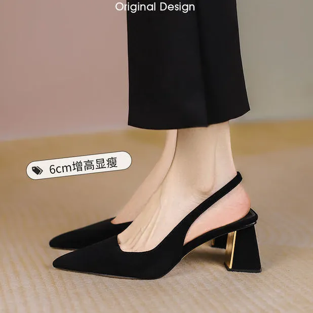 ZAZA Closed Toe Strap Sandals for Women Black Office Shoes Kasut