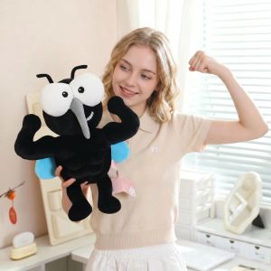 ASDOME Soft Plush Mosquito Plush Toy Black Blue Color Funny Design Insect Plush Toy Strong Muscular Style Muscle Mosquito Plush Home Decor