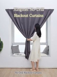 100% blackout Velcro curtains no drilling required sunshade curtains for Dorm rental rooms bedrooms