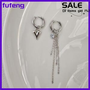 fufeng Punk Long Heart Star Pendant Earrings For Women Simple Fashion Geometric Circular Ear Buckle New Trendy Jewelry Gift